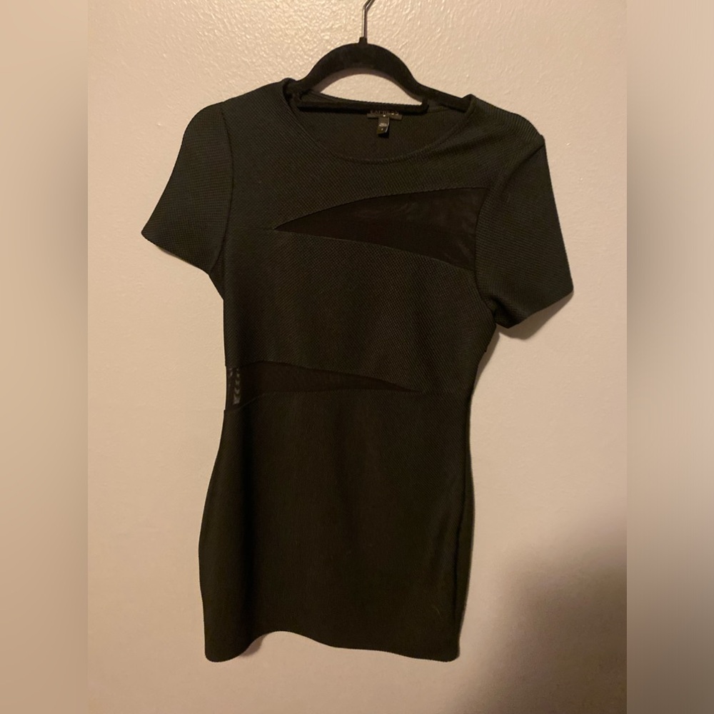 Express Mini Black Dress with Mesh Cut Outs- 8